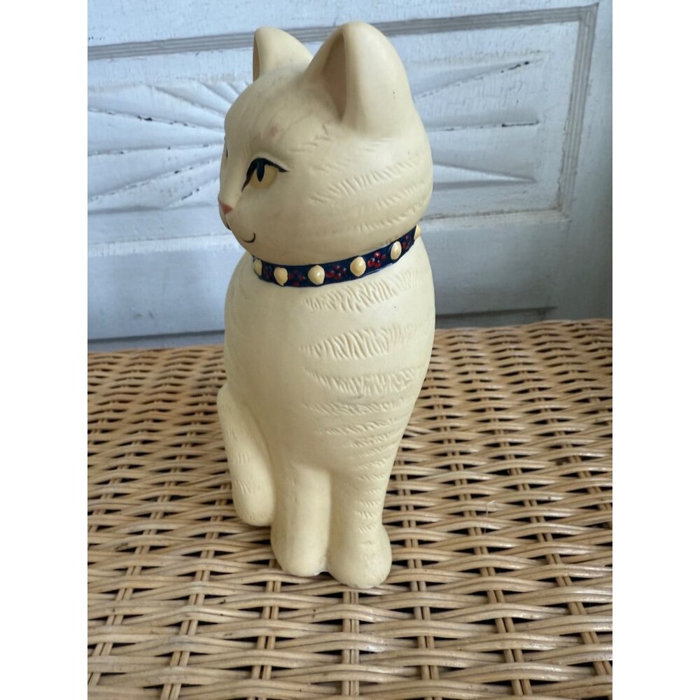 Vintage 80s Bisque Ceramic Set Yellow Cat Figurine and Trinket Box - Picture 3 of 14